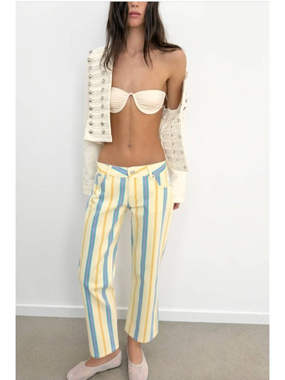 Zara Womens Pants Cropped Jeans 36 US 4 Cotton Yellow Blue Pink NWT